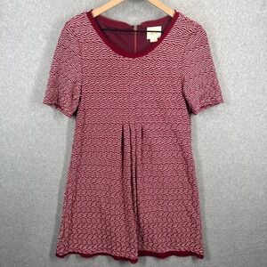 Maeve Anthropologie Textured Wavy Knit Shift Dress Burgundy White Sz M OB462026